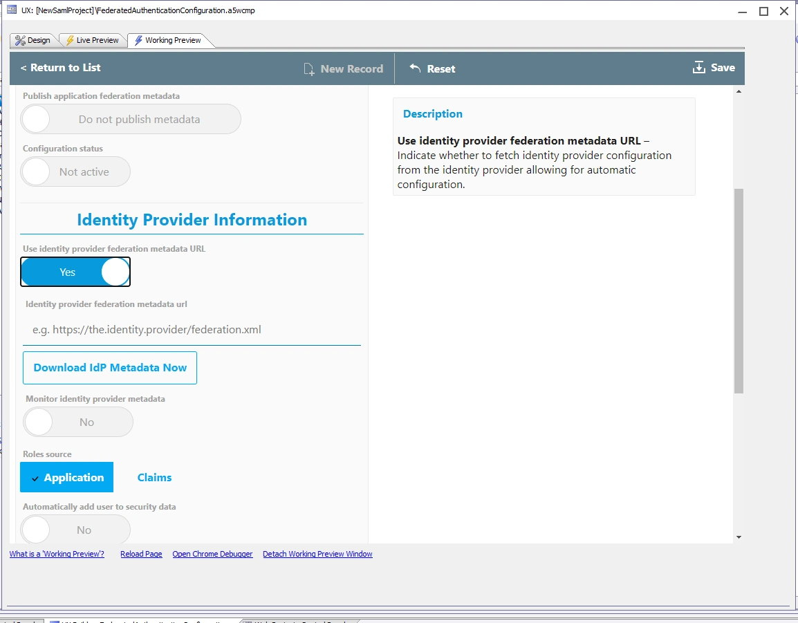Federated Authentication Configuration Form Import Metadata